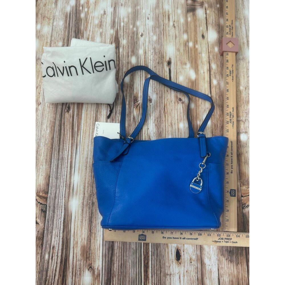 Calvin Klein Cornflower Blue Leather Shoulder Tote Bag Purse Model H4AAA1CE